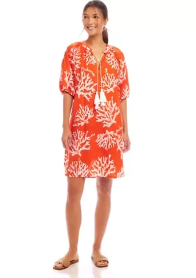Petite Puff Sleeve Tassel Dress