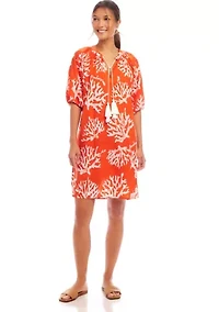 Petite Puff Sleeve Tassel Dress