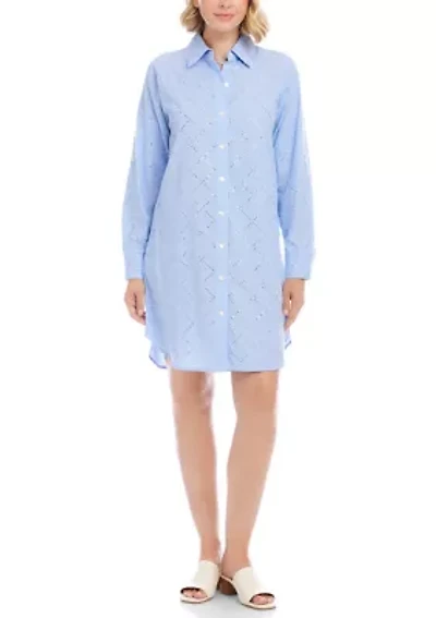 Women's Stripe Roll-Tab Embellished Shirtdress