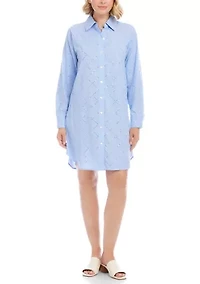 Women's Stripe Roll-Tab Embellished Shirtdress