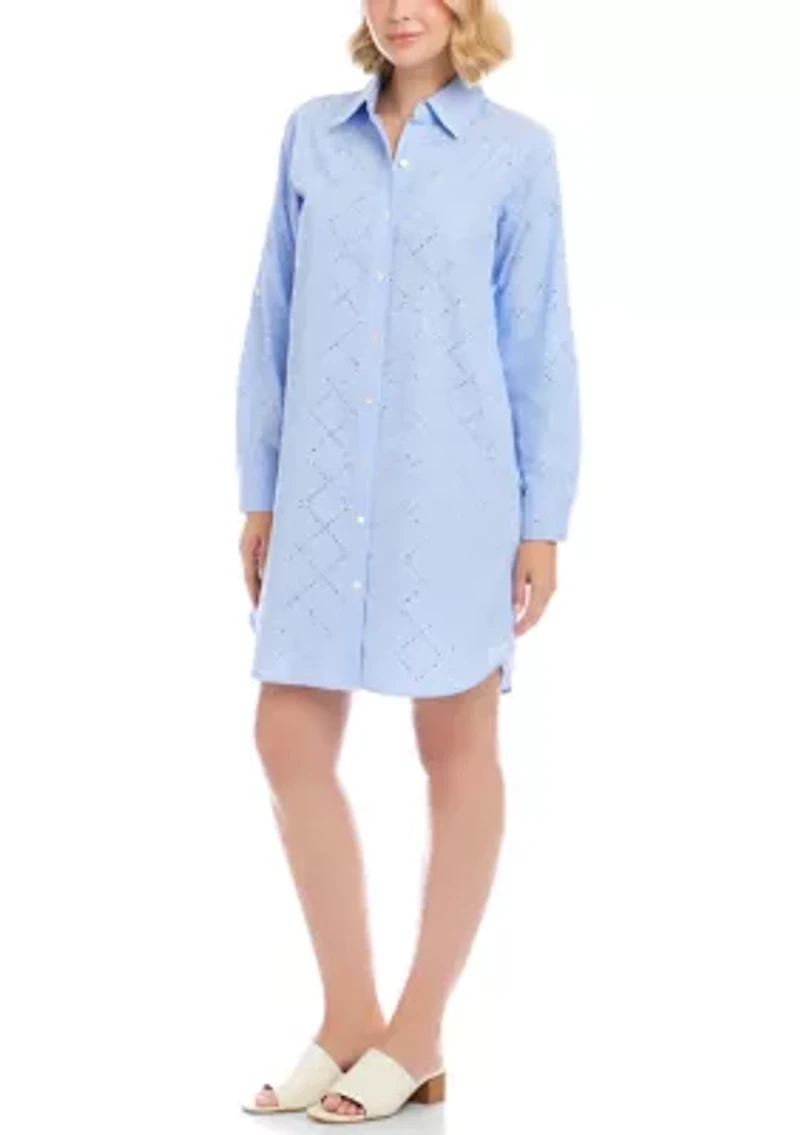 Women's Stripe Roll-Tab Embellished Shirtdress