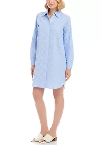 Women's Stripe Roll-Tab Embellished Shirtdress