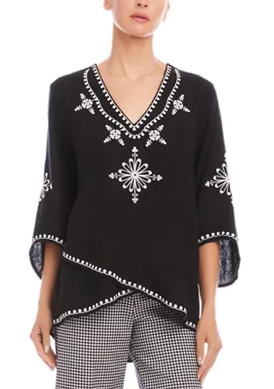 Petite Bracelet Sleeve Embroidered Asymmetric Top