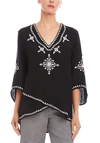 Petite Bracelet Sleeve Embroidered Asymmetric Top