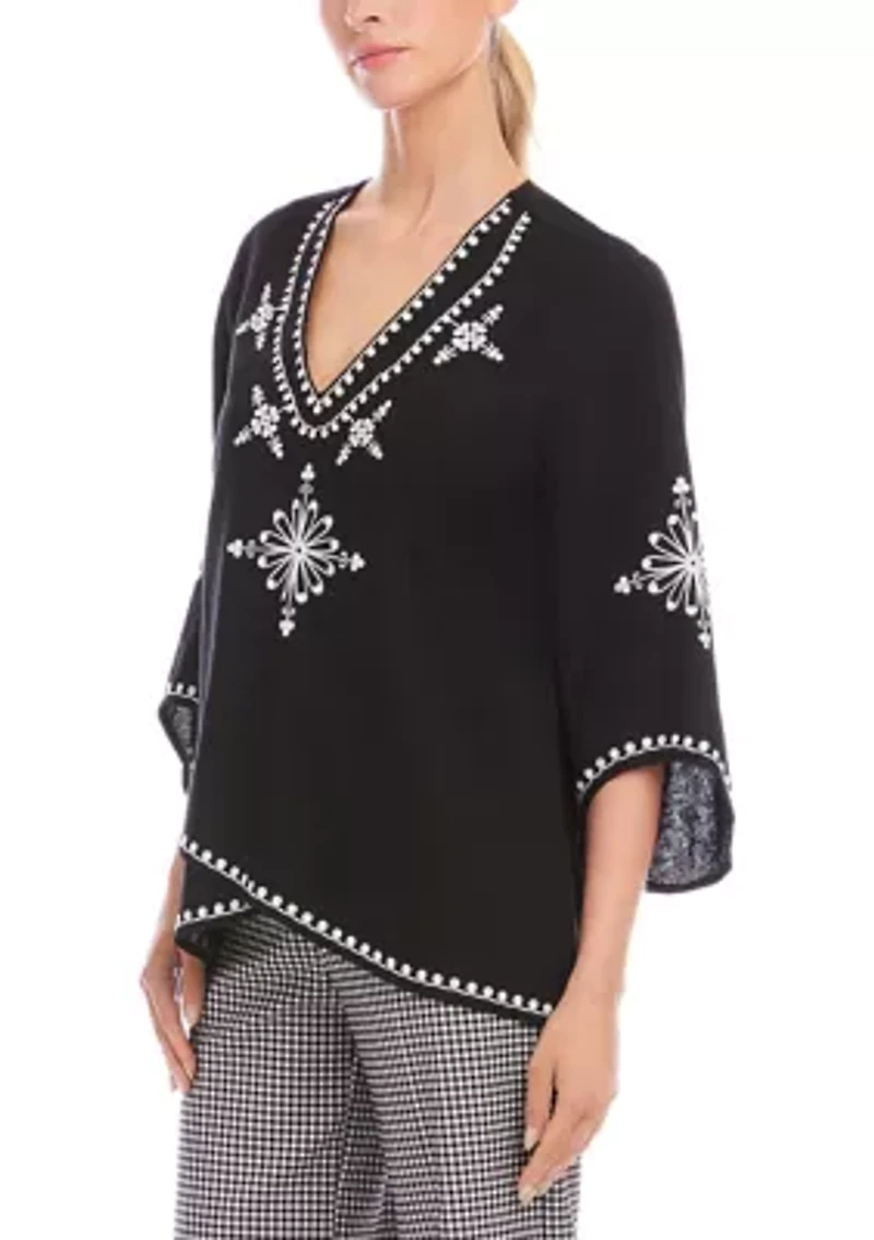 Petite Bracelet Sleeve Embroidered Asymmetric Top