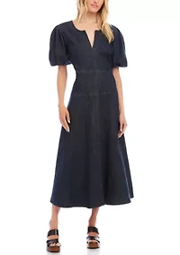 Women's Puff Sleeve Midi Dress