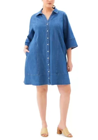 Plus Flare Sleeve Shirtdress