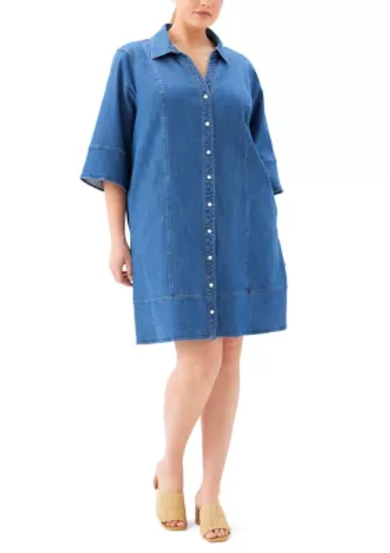 Plus Flare Sleeve Shirtdress