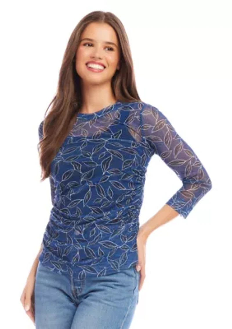 Women's Side Shirred Mesh Top