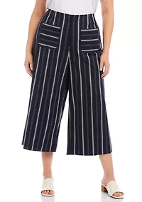 Plus Stripe Cropped Wide-Leg Pants