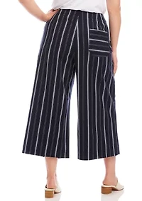 Plus Stripe Cropped Wide-Leg Pants