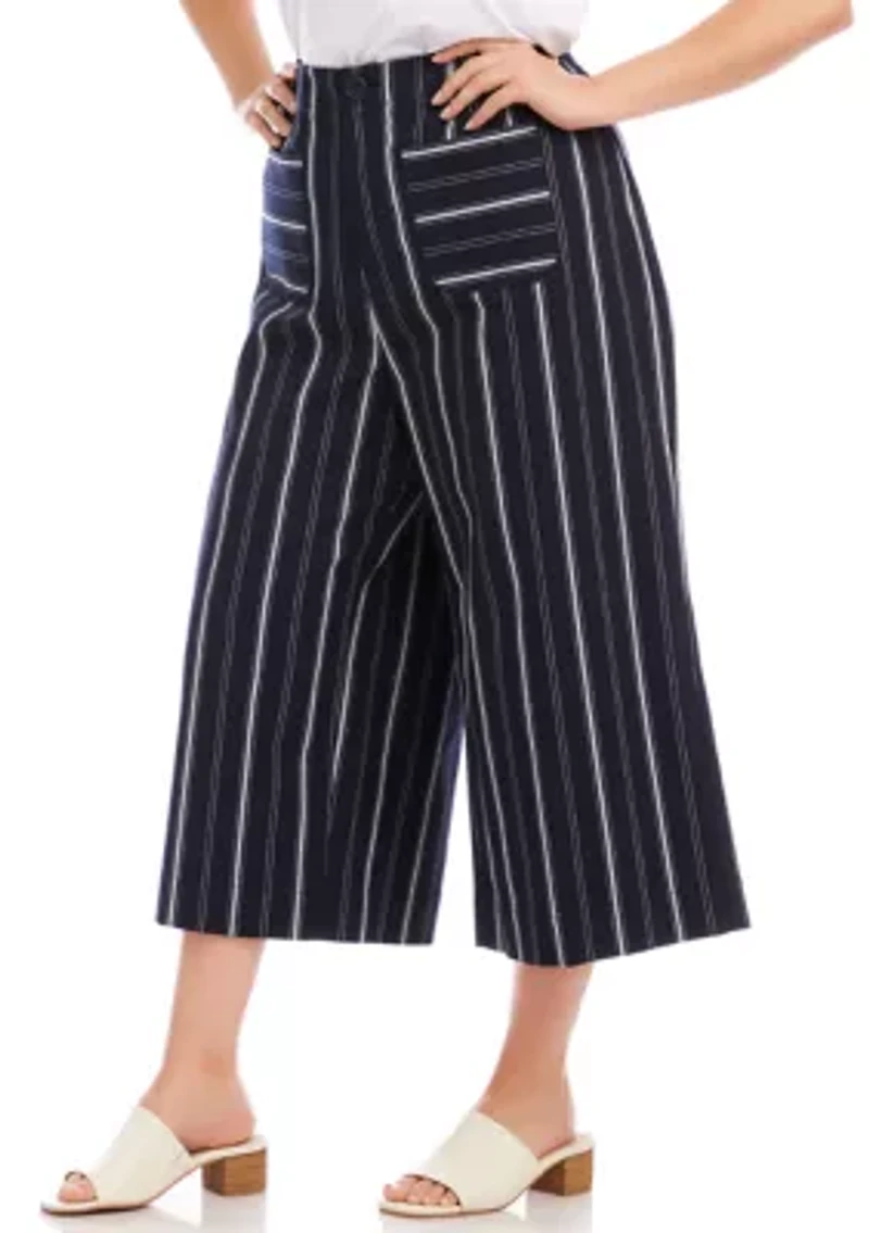 Plus Stripe Cropped Wide-Leg Pants