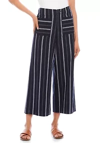 Women's Striped Cropped Wide-Leg Pants