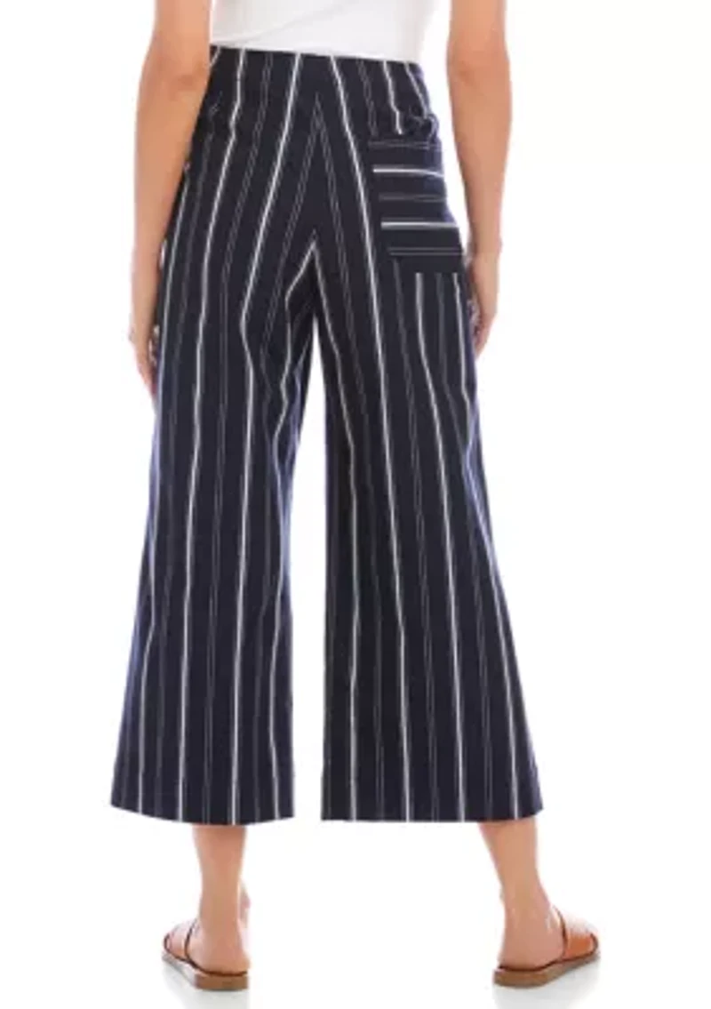 Women's Striped Cropped Wide-Leg Pants