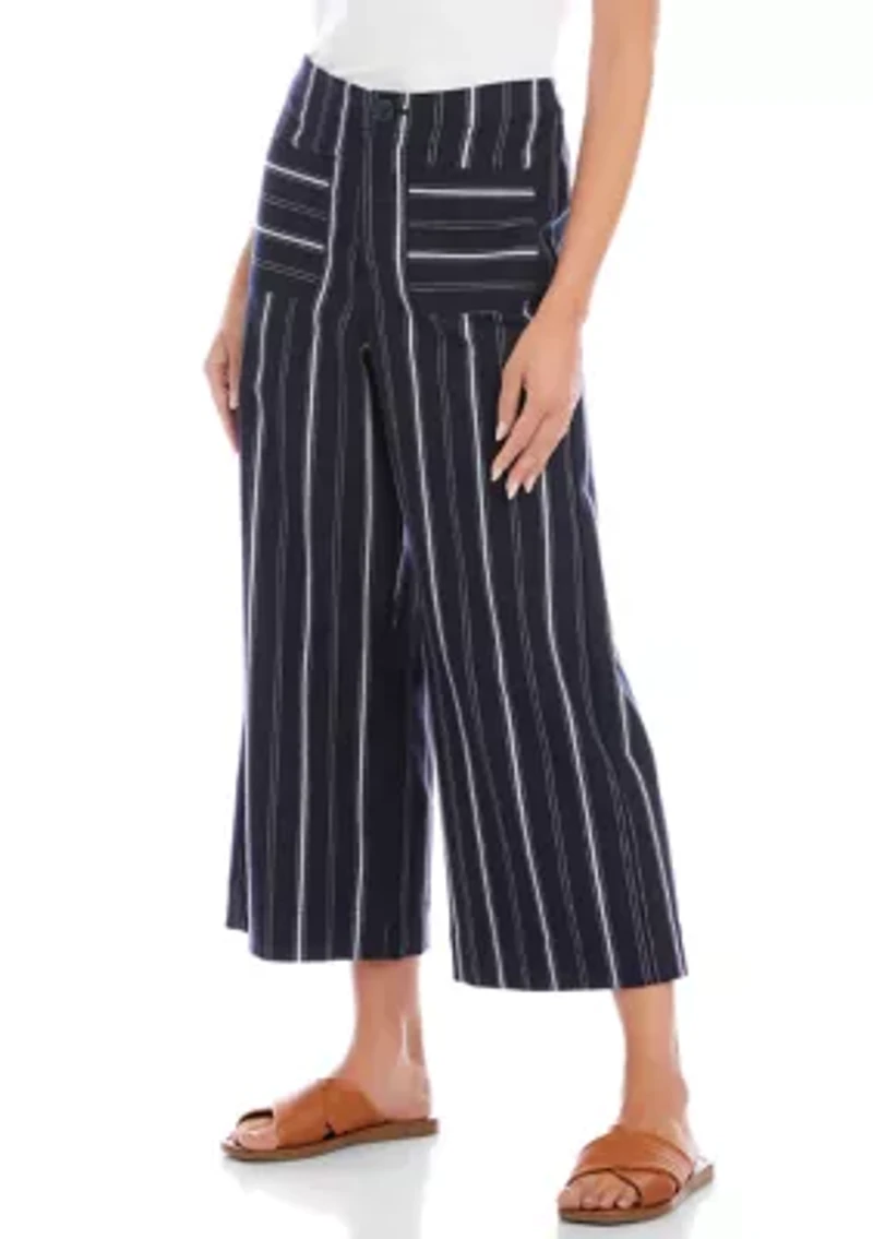 Women's Striped Cropped Wide-Leg Pants