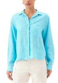 Women's Long Sleeve Linen Button-Up Shirt
