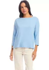 Petite 3/4 Sleeve Boat Neck Top