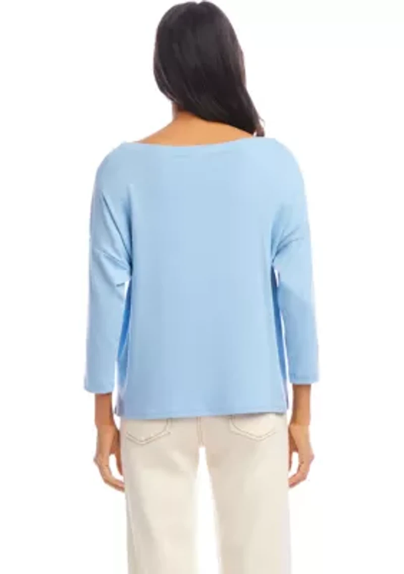 Petite 3/4 Sleeve Boat Neck Top