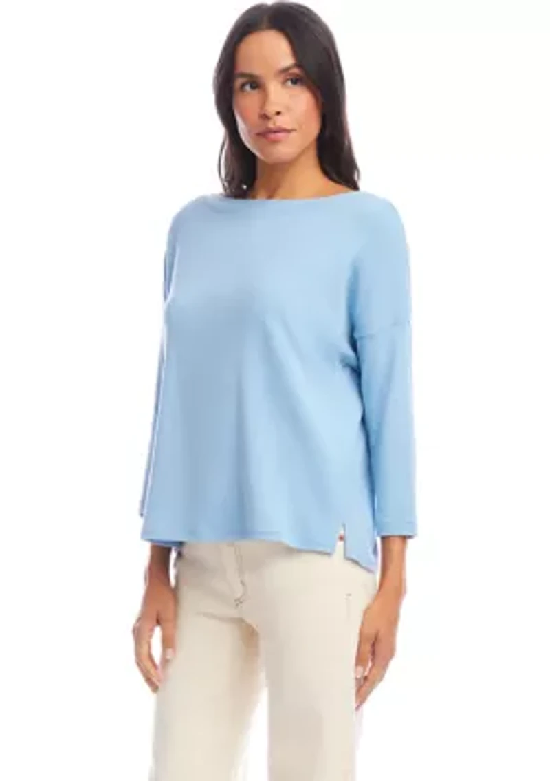 Petite 3/4 Sleeve Boat Neck Top