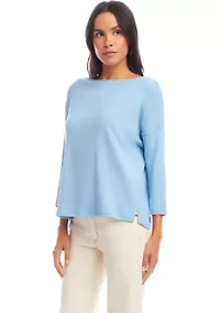 Petite 3/4 Sleeve Boat Neck Top