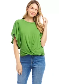 Petite Flutter Sleeve Drape Front Top