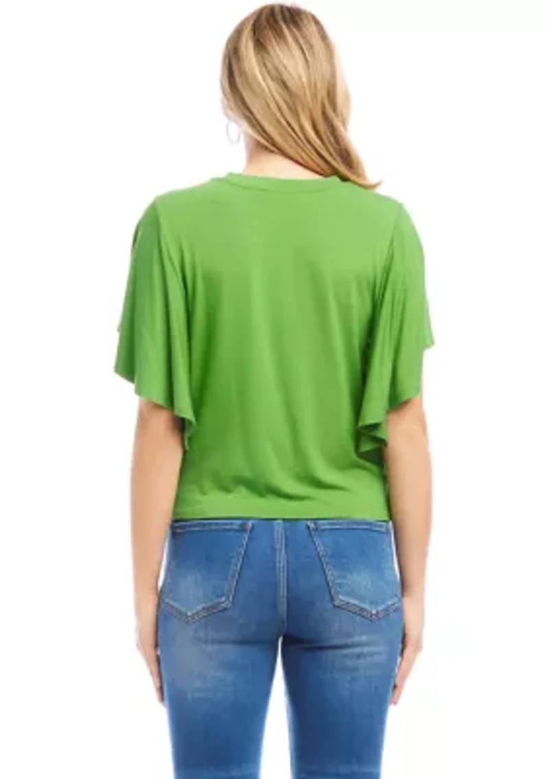 Petite Flutter Sleeve Drape Front Top