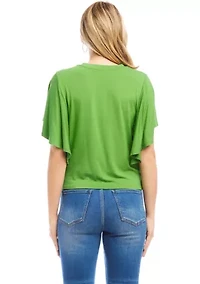 Petite Flutter Sleeve Drape Front Top