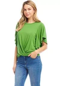 Petite Flutter Sleeve Drape Front Top
