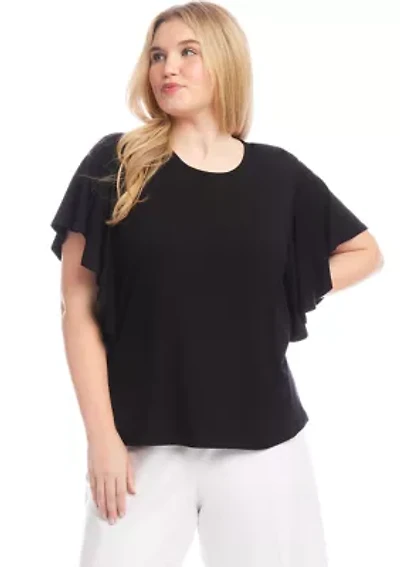 Plus Flutter Sleeve Crew Neck Top