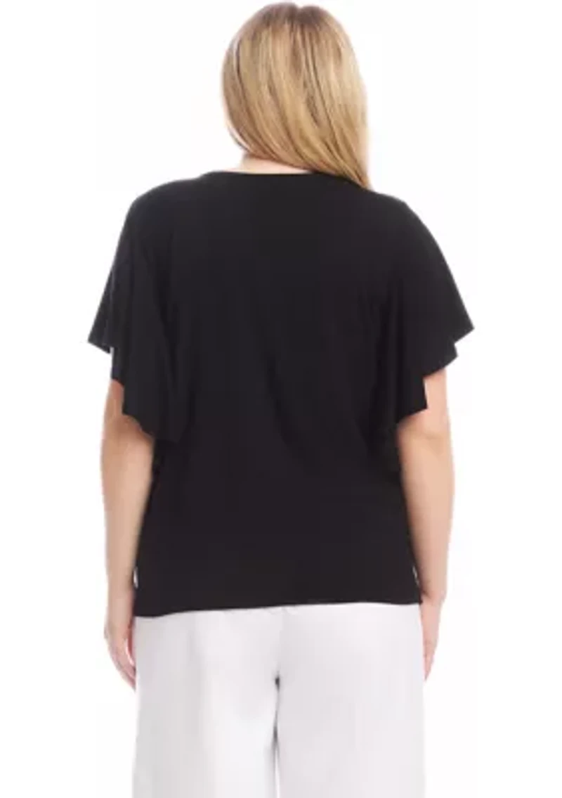 Plus Flutter Sleeve Crew Neck Top