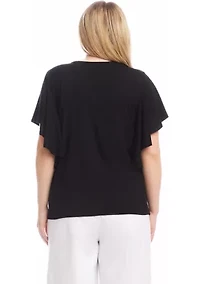 Plus Flutter Sleeve Crew Neck Top