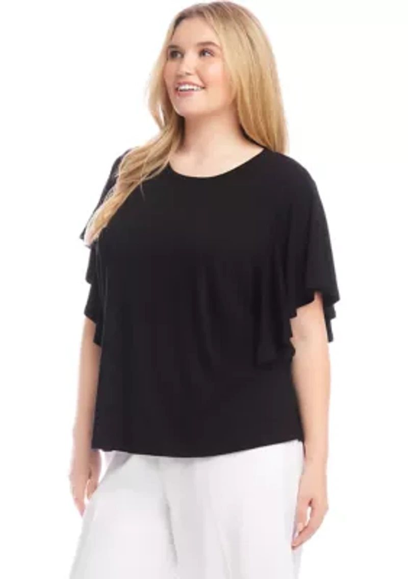 Plus Flutter Sleeve Crew Neck Top