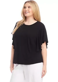 Plus Flutter Sleeve Crew Neck Top