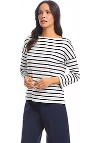 Petite Stripe 3/4 Sleeve Boat Neck Top