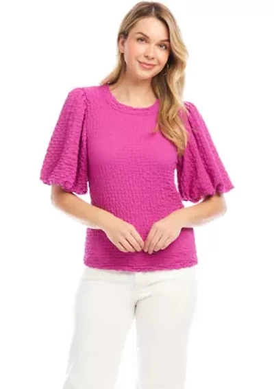 Petite Puff Sleeve Textured Top