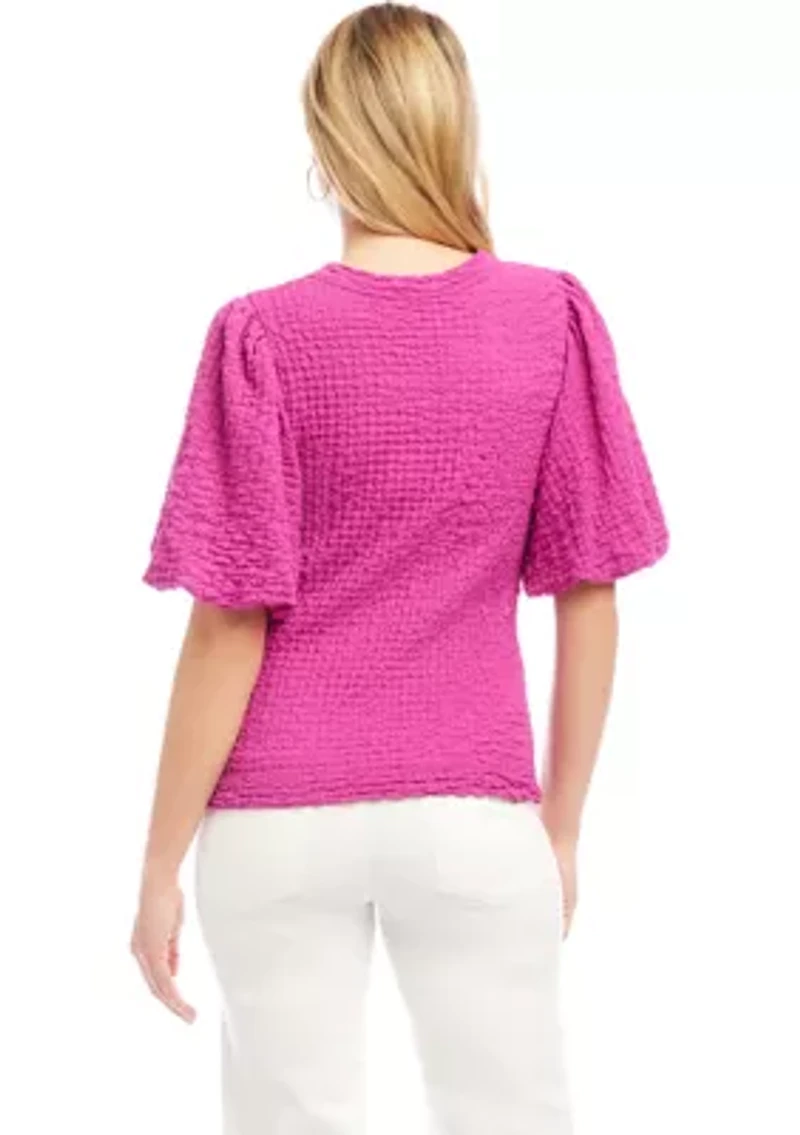 Petite Puff Sleeve Textured Top