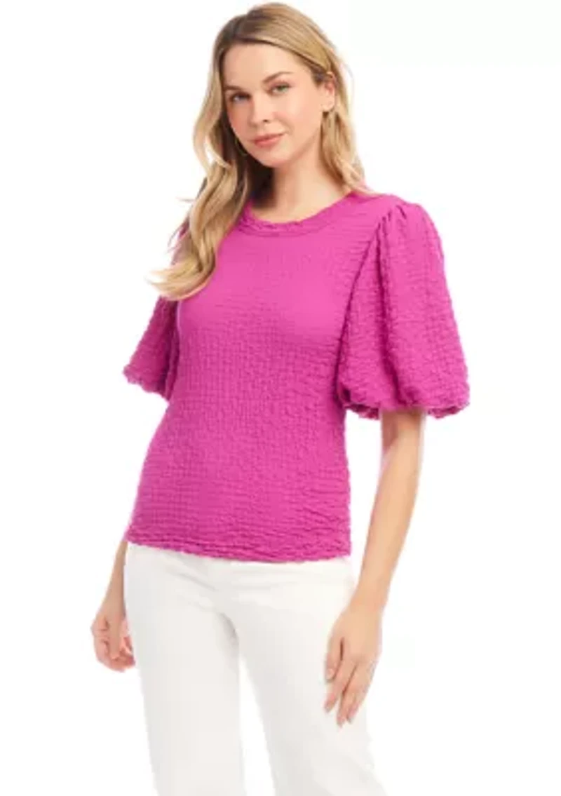 Petite Puff Sleeve Textured Top