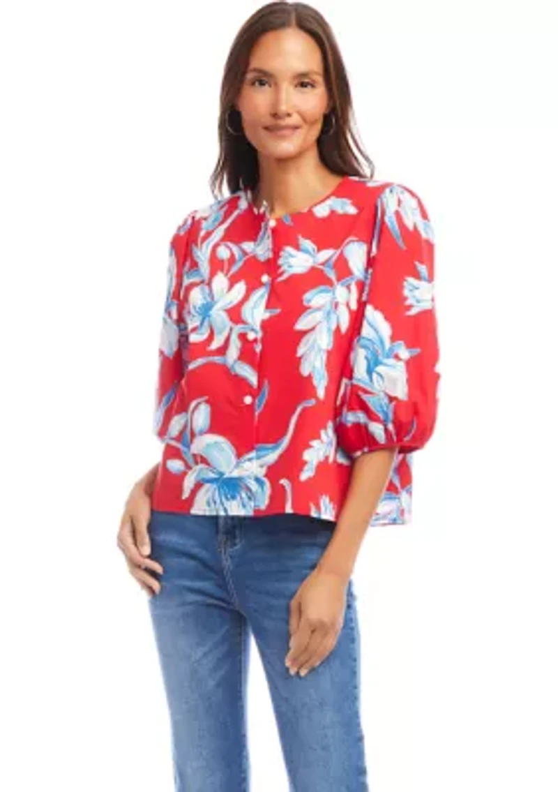 Petite Puff Sleeve Button-Front Shirt