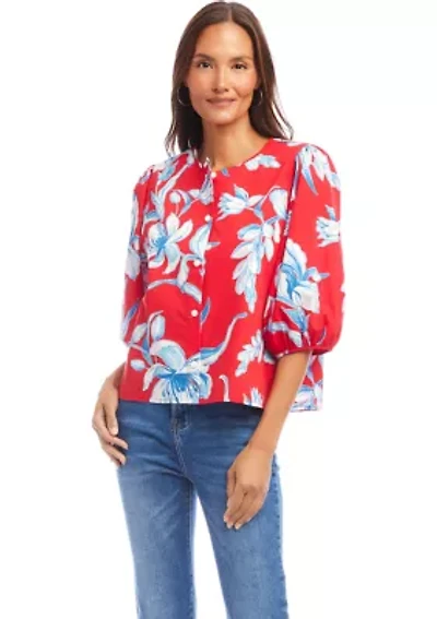 Petite Puff Sleeve Button-Front Shirt