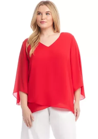 Plus Bracelet Sleeve Asymmetric Top