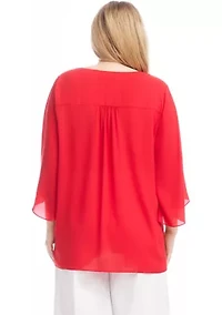 Plus Bracelet Sleeve Asymmetric Top