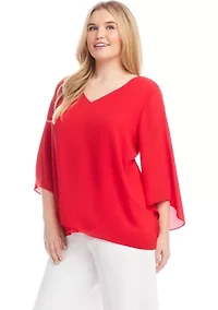 Plus Bracelet Sleeve Asymmetric Top