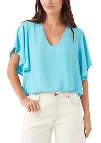 Petite Flutter Sleeve V-Neck Top