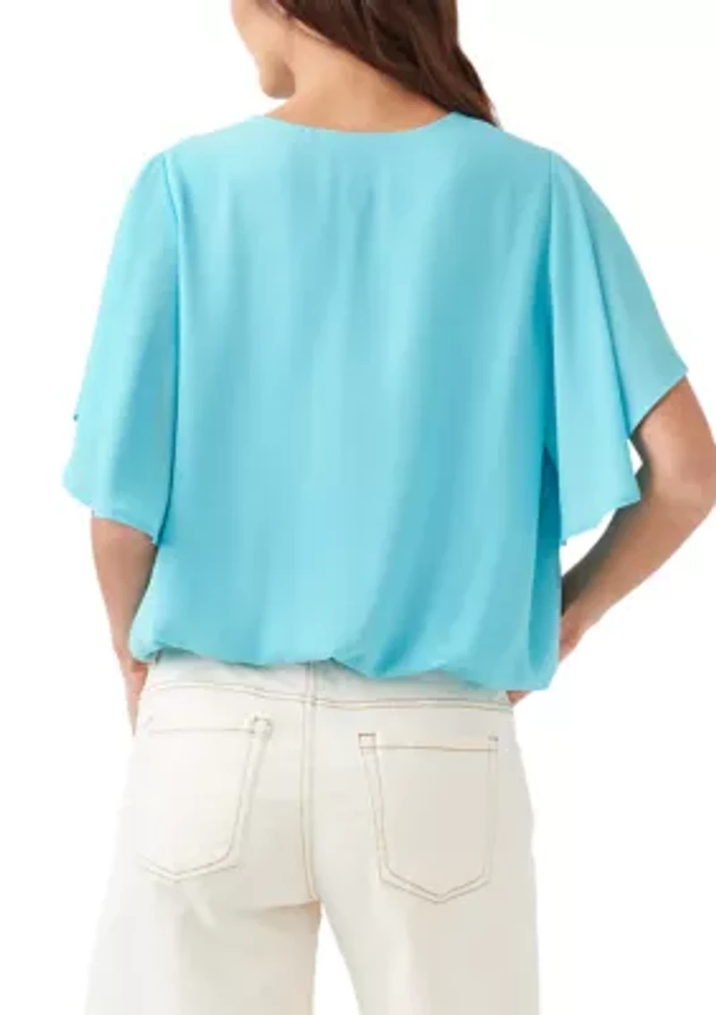Petite Flutter Sleeve V-Neck Top