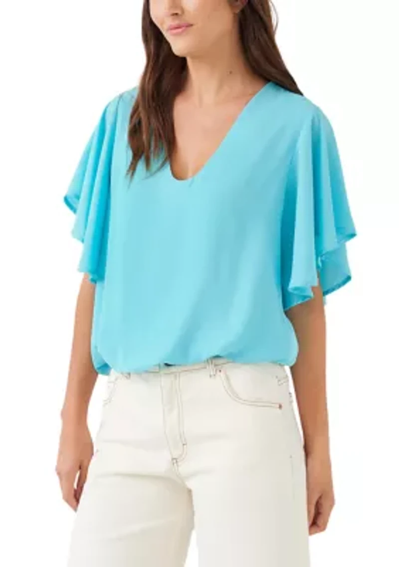 Petite Flutter Sleeve V-Neck Top