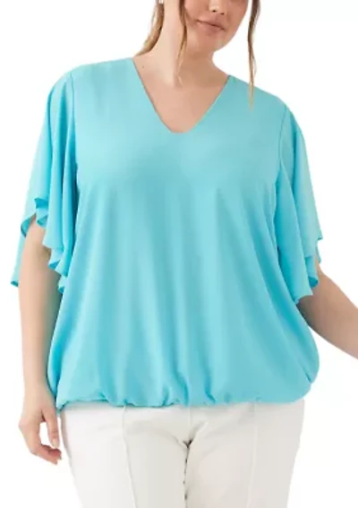 Plus Flutter Sleeve V-Neck Top