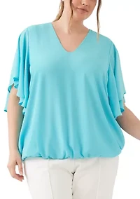 Plus Flutter Sleeve V-Neck Top