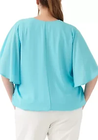 Plus Flutter Sleeve V-Neck Top