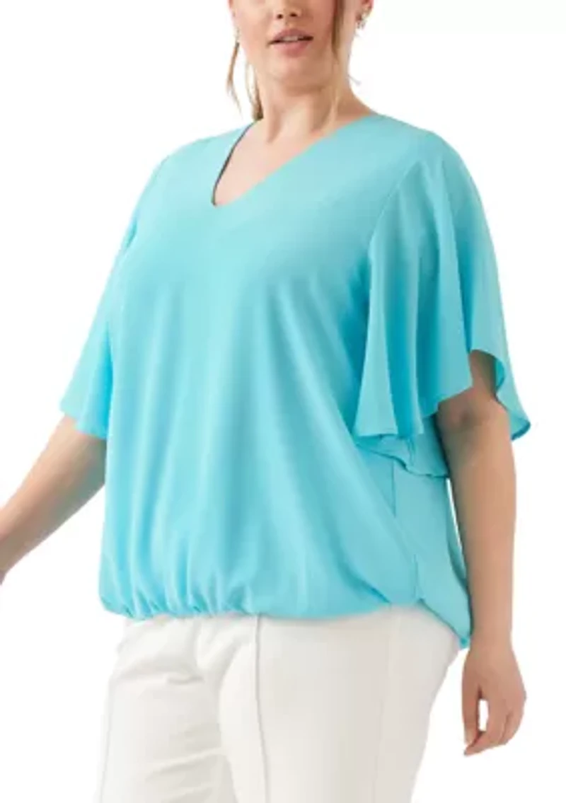 Plus Flutter Sleeve V-Neck Top