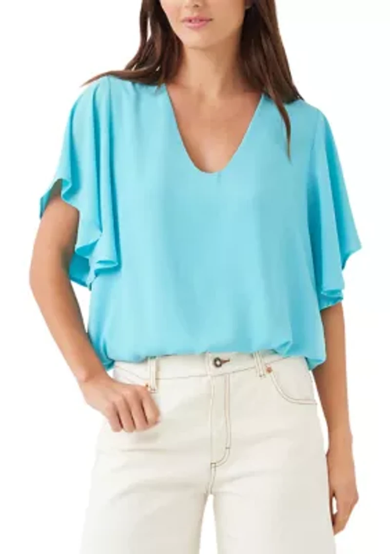 Women's Flutter Sleeve V-Neck Top